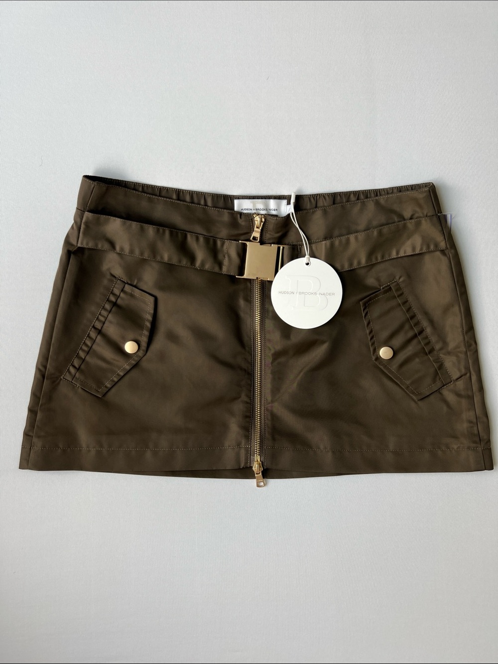 NWT Hudson x Brooks Nader Grace Ann Micreaux Mini Skirt 27 Olive